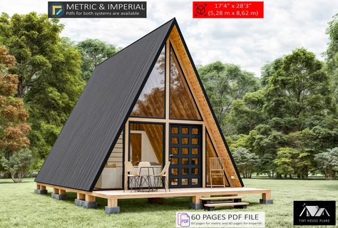 A Frame Tiny House Plans Loft, A Frame Modular Home, A Frame Interior Design, A Frame Plans, A Frame Cabin Floor Plans, Tiny Cabin Floor Plans, Frame Cabin Plans, Frame House Plans, House Plans Cabin