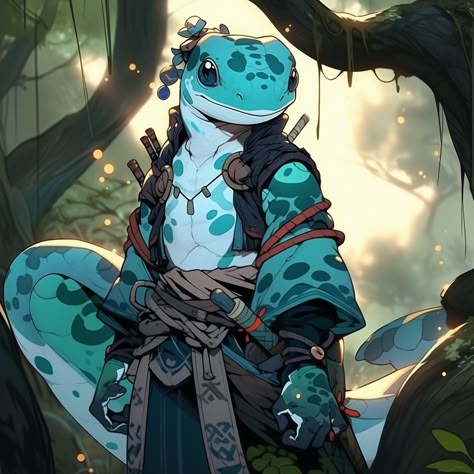 Otterfolk Art, Grung Dnd, Frog Character Design, Gator Art, Anthropomorphic Ideas, Halfling Rogue, Pathfinder Character, 다크 판타지, Samurai Art