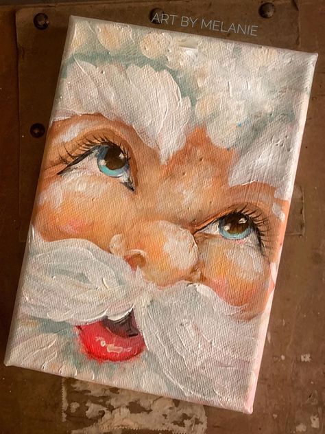 Cute Santa Faces To Paint, Santa Portrait Painting, Santa Face Painting, Vintage Santa Painting, Simple Santa Painting, Santa Eyes Painting, Santa Clause Paintings, How To Paint Santa, Santa Watercolor Christmas Art