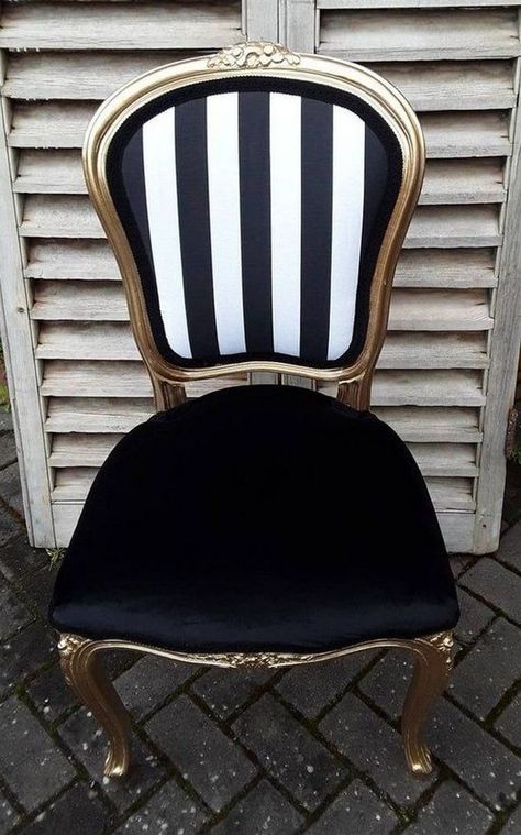 How To Decorate With Black And White Stripes • One Brick At A Time Customized Furniture, Louis Chairs, Shabby Chic Decor Bedroom, Whimsical Furniture, Reupholster Chair, Chic Bedroom Decor, Reupholster Furniture, Karachi Pakistan, Funky Furniture