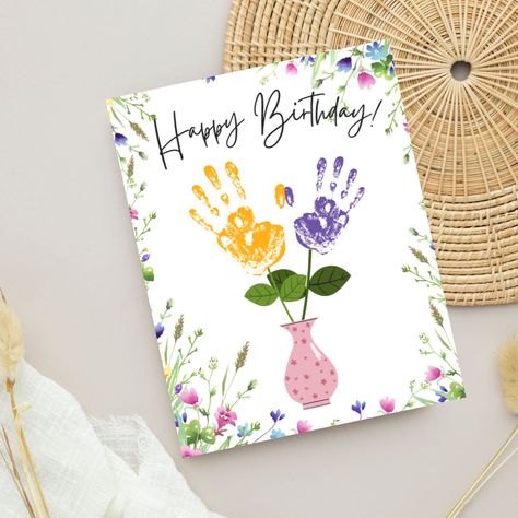 Printable Happy Birthday Handprint Craft, Handmade Birthday Craft For Mom, For Grandma, For Aunt, Two Sizes Instant PDF Download https://etsy.me/3ISUvj1 #pink #birthday #purple #birthdaycraft #birthdaycard #handmadegift #christian #happybirthday #handprintcr Painting Ideas For Grandmas Birthday, Birthday Gifts For Grandma From Baby, Craft For Grandmas Birthday, Handmade Gifts For Mother's Birthday, Birthday Card For Mom From Toddler, Birthday Craft For Grandma, Homemade Birthday Cards For Grandma, Birthday Craft For Mom, Happy Birthday Grandma Card