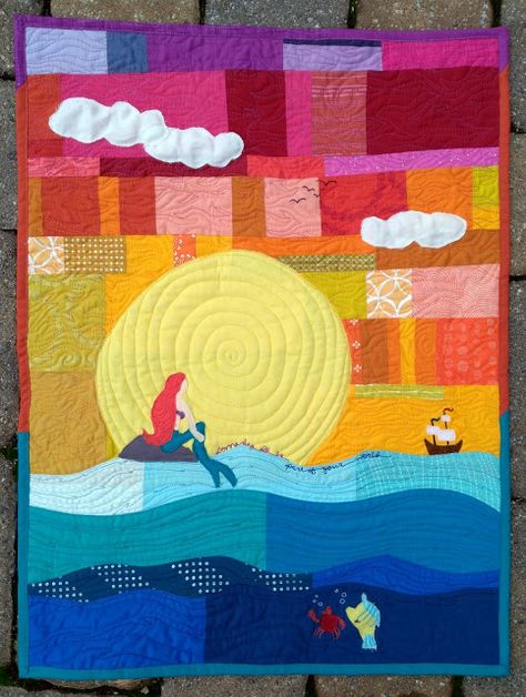 Quilty Habit: "Part of Your World": A Little Mermaid mini quilt Princess Quilt, Mermaid Quilt, Ocean Quilt, Disney Quilt, Quilt Stories, Ideas For Crochet, Disney The Little Mermaid, Trendy Crochet, Disney Diy