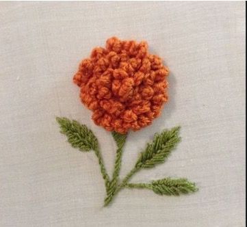 Marigold Flower Embroidery, Marigold Embroidery Patterns, Embroidery Marigold, Birth Flower Embroidery, Marigold Embroidery, Hollyhock Flower, Stitching Flowers, Embroidery Basics, Embroidery Roses