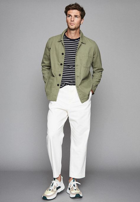 Breton Top, Minimalist Fashion Men, Worker Jacket, Mens Casual Outfits Summer, Stripe Outfits, Mens Outfit Inspiration, Nice Style, Stylish Mens Outfits, Men Fashion Casual Outfits