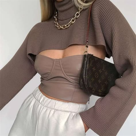 Arm Warmer Sweater, Cropped Cable Knit Sweater, Chic Tops, Looks Street Style, Sweater Vintage, Knit Tops, Crop Top Sweater, Solid Clothes, 가을 패션