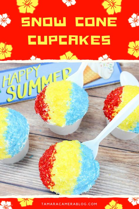 These snow cone cupcakes are the epitome of summer! They're festive, fun and easy. Use them for any occasion! Unlike real snow cones, these won't melt! Snow Cone Ideas, Snow Cone Decorations, Fancy Snow Cones, Sno Cone Flavor Combinations, Snow Cone Cupcakes, Cone Recipes, Grill Cupcakes, Snow Cones Recipes, Cone Cupcakes