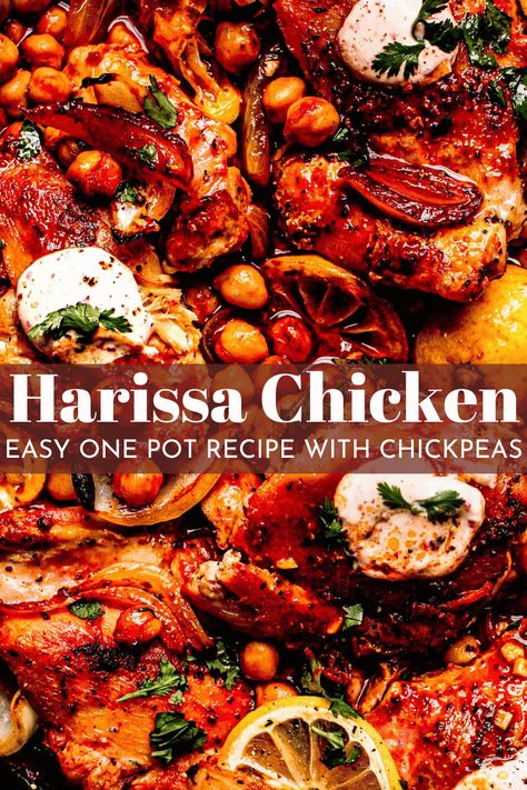 Harissa Chicken Sheet Pan, Harissa Roast Chicken, Harissa Chicken Traybake, Harissa Uses, Chicken Foccacia Recipes, Crockpot Harissa Chicken, Recipes Using Harissa, Chicken Harissa Recipes, Chicken With Prunes