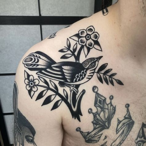 Traditional Slavic Tattoo, American Trad Black And Grey, Break Free Tattoo, Traditional Sparrow Tattoo, Traditional Neck Tattoo, Traditional Animal Tattoo, Traditional Swallow Tattoo, Traditional Tattoo Black And Grey, Black Flash Tattoos