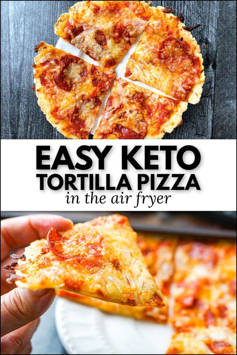 If you are looking for a quick and tasty keto dinner, try this easy low-carb tortilla pizza that you make in the air fryer or oven. Using a few simple ingredients you can satisfy a pizza craving and still stick to your keto diet. Great for a low carb snack too. Each one has just 1.6 grams of net carbs. Keto Mini Pizza, Keto Pizza Tortilla Crust, Carb Counter Tortilla Recipes, Low Carb Homemade Pizza, Low Carb Air Fryer Pizza, Keto Pizza On Low Carb Wrap, Zero Carb Tortilla Pizza, Keto Tortilla Pizza Recipes, Low Carb Tortilla Pizza Oven