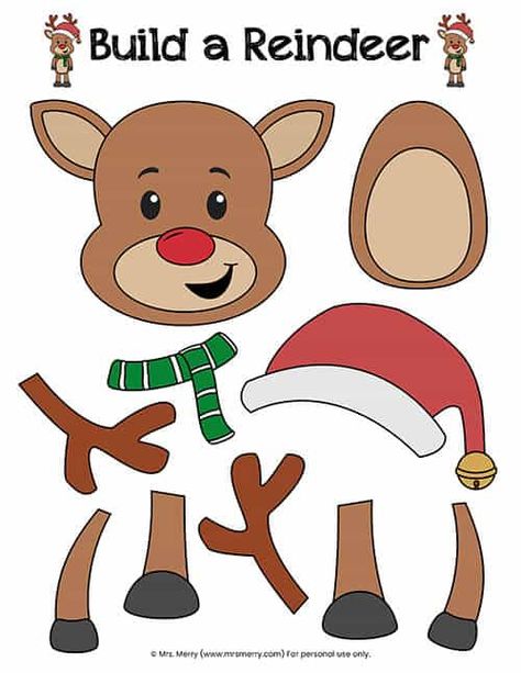 2. Colored – Build a Reindeer Activity – Kids Christmas Activities Reindeer Activity Preschool, Reindeer Projects For Kids, Build A Printable, Build A Reindeer Printable, Christmas Kids Printables, Christmas Activities Preschool Printable, Free Christmas Craft Printables, Christmas Printables Free Kids Coloring, Toddler Christmas Printables Free