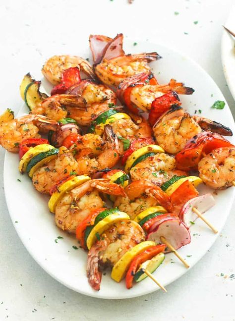 Grilled Shrimp Kabobs - Immaculate Bites Shrimp Kebobs Skewers, Seafood And Vegetable Recipes, Shrimp Skewers Grill Kabob Recipes, Seafood Grill Recipes, Shrimp Kebabs Grilled, Shrimp Skewers Grill, Shrimp Kabobs On The Grill, Shrimp Brochette, Creamy Orzo Recipes