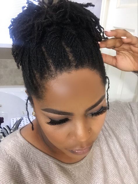 Simple everyday hairatyles for sisterlocks Sisterlock Mohawks, Sisterlocks With Undercut, Sisterlock Updo Styles Short, Styled Microlocs, Sisterlocks Styles Short Hair, Formal Sisterlock Styles, Sister Locks Updo Hairstyles, Styles For Micro Locs, Sister Locs Sisterlocks Styles Short