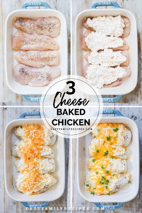 Easy Cheesy Chicken Recipes, Baked Chicken Recipes Cheese, Baked Chicken With Cream Cheese Recipes, 3 Cheese Chicken, Baked Cheese Chicken, Easy Cream Cheese Chicken Recipes, Quick And Easy Dinner Recipes For Two Chicken Oven Baked, Cream Cheese Chicken Oven, Baked Chicken And Cheese Recipes