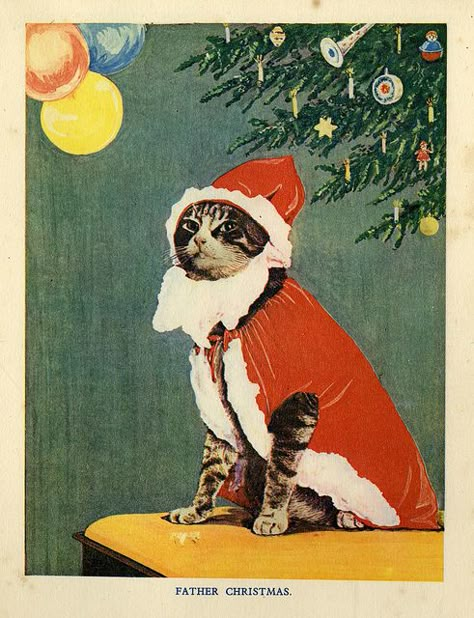 Santa Canvas, Cat Dressed Up, Poster Cat, Santa Cat, Cat Greeting Cards, Vintage Christmas Images, Cat Art Print, A4 Poster, Cats Illustration