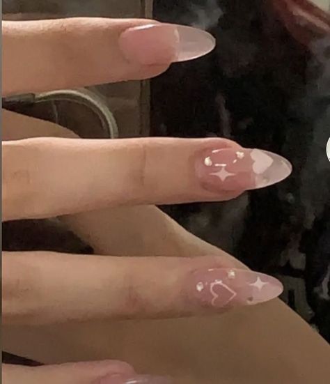 Jelly Water Pink Nails, Douyin Heart Nails, Brie Core Aesthetic, Nail Ideas Douyin, Yk2 Nails Almond, Cute Natural Gel Nails, Sanrio Nails Simple, Aethstetic Nails, Asian Nails Korea