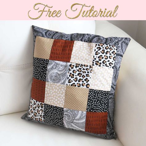 Travel Pillow Pattern, Fabric Basket Tutorial, Cushion Tutorial, Quilted Pillow Covers, Cushion Cover Pattern, Mug Rug Patterns, Patchwork Cushion, Free Sewing Patterns, Beginner Sewing