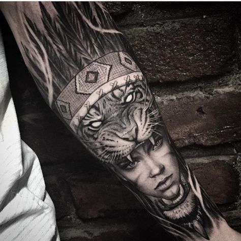 2,141 Likes, 19 Comments - @theinkheadsociety on Instagram: “Tattoo of the Day Artist: @gansogalvao Shop: King 7 Tattoo Location: Copacabana #tattoo…” Tattoo Pocket Watch, Headdress Tattoo, Warrior Tattoo Sleeve, 7 Tattoo, Native American Tattoos, Native Tattoos, Girls With Sleeve Tattoos, Warrior Tattoos, Geniale Tattoos