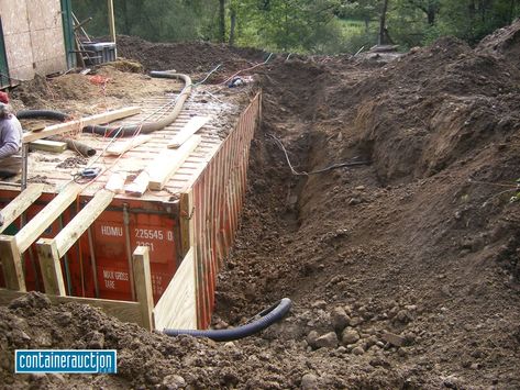 What Happens When You Bury a Shipping Container Shipping Container Cost, Shipping Container Buildings, Underground Shelter, Used Shipping Containers, Storm Shelter, Earth Sheltered, Underground Bunker, Building Site, Container Buildings