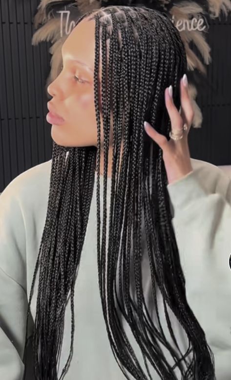 Extra Small Braids For Black Women, Small Braids Curly Ends, Small Knotless Box Braids Mid Back, Box Braids Older Women, Long Mini Braids, Nara Smith Braids, Boneless Knotless Braids, Regular Knotless Braids, Boneless Braids