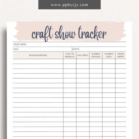 Elevate your craft show game with our Craft Show Tracker, the ultimate tool for artisans and vendors looking to make every event a success. Crafted with meticulous attention to detail, this printable planner encompasses every aspect of your craft show preparation journey. From booth layout and inventory tracking to marketing strategies and financial planning, our printable template empowers you to stay organized and focused, ensuring that no detail slips through the cracks. With sections dedicat Price Signage, Show Tracker, Booth Layout, Craft Fair Vendor, Craft Fair Table, Craft Show Booths, Money Template, Inventory Tracking, Craft Fairs Booth