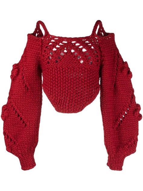 dark red,crochet #crochet#aesthetic#crochetoutfit Image Swag, Wool Jumper, Red Outfit, Red Wool, Open Knit, Shoulder Design, Stage Outfits, Balloon Sleeves, Cuff Sleeves