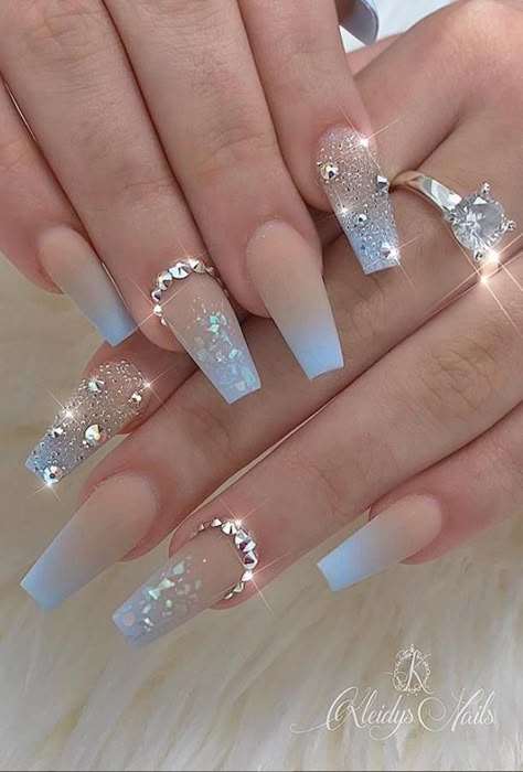 #coffin  #coffinnail   #coffinnails  #long #longnail    #longnails   #longcoffinnails #gold   #goldnails    #goldcoffinnails  #glitteringnails Blue Ombre Nails, Blue Acrylic Nails, Ombre Acrylic Nails, Glamour Nails, Cute Acrylic Nail Designs, Blue Nail Designs, Nail Swag, Acrylic Nails Coffin Short, Summer Acrylic Nails