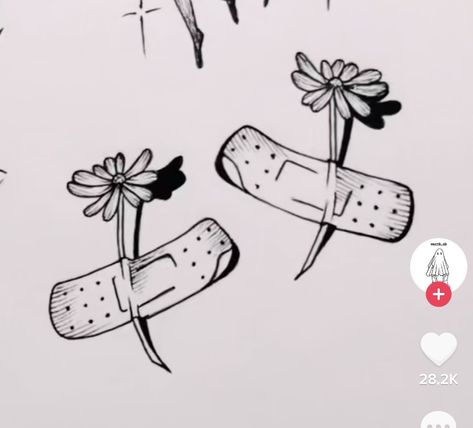 Band Aid Tattoo Design, Band Aid Drawing, Band Aid Tattoo, Bandage Tattoo, Tattoo Therapy, Patchwork Tattoos, Hidden Tattoos, Pen Art Drawings, Cute Sketches