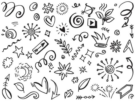 Scrapbook Filler Doodles, Doodle Embellishments, Basic Doodles, Doodle Fillers, Filler Doodles, Journal Dump, Graffiti Elements, Calligraphy Writing Styles, Embellishment Drawing