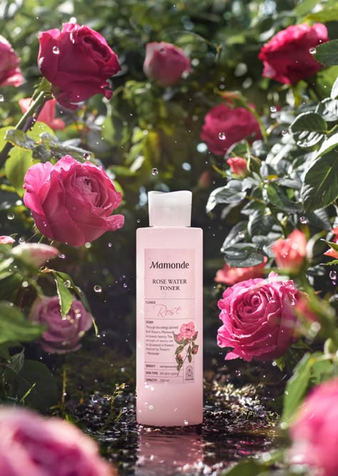 ROSE WATER TONER - Skin Care - Skin/Lotion | Mamonde International Product Editorial, Pamper Skin, Rose Water Toner, Beauty Water, Rose Extract, Hydrating Toner, Damask Rose, Beauty Products Photography, Astringent