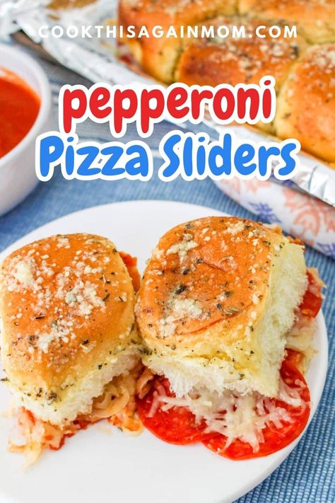 Pepperoni Pizza Sliders. Hawaiian dinner rolls, pepperoni slices, melty cheese, all topped with a yummy butter sauce. Pepperoni And Salami Sliders, Hawaiian Sweet Roll Pizza Sliders, Pepperoni Sliders, Pepperoni Pizza Muffins Hawaiian Rolls, Hawaiian Pizza Stuffed Peppers, Pizza Hawian Roll Sliders, Hawaiian Dinner Rolls, Pizza Recipies, Pepperoni Pizza Sliders