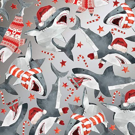 Christmas Shark, Shark Gifts, Holiday Wrapping Paper, Jewelry Roll, Coastal Christmas, Boys Christmas, Christmas Wrapping Paper, Christmas Gift Wrapping, Christmas Animals