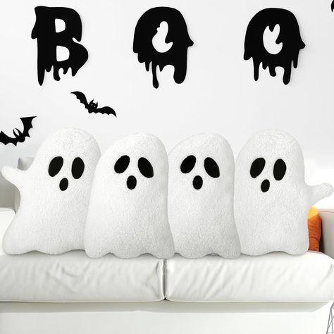 Ghosts Design: featuring a ghosts design, these Halloween pillows will attract attention and upgrade your home decor; The dynamic black and white palette adds a classic yet attractive touch to the design, making these pillows a striking addition to your Halloween decorations Ghost Pillows, Halloween Throw Pillows, Pillows For Sofa, Funny Throw Pillows, Ghost Decor, Halloween Pillows Covers, Ghost Pillow, Pillow For Couch, Sofa Bed Decor