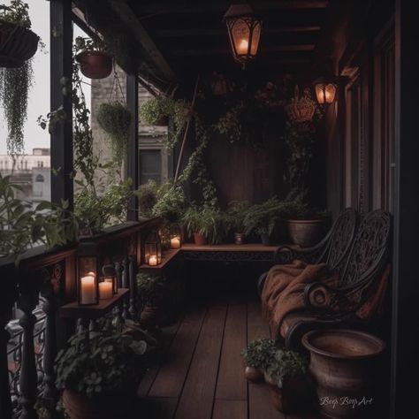 Goth Cottage, Dark Cottage Core, Dark Home Decor, Home Themes, Goth Home, Goth Home Decor, Dark Home, Apartment Patio, Apartment Aesthetic