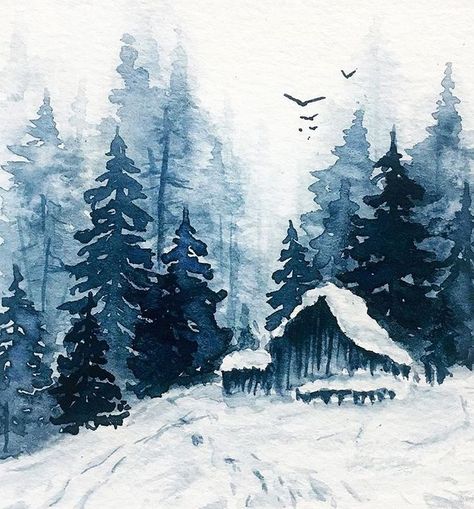 Nadine Watercolor Artist (@nadine_watercolor) • Instagram photos and videos Paintings Of Snow, Tree With Snow Painting, Winter Forest Landscape, Winter Art Watercolor, Forest Watercolor Painting Easy, Winter Forest Art, Watercolor Winter Landscape, Watercolor Snow, Snow Watercolor