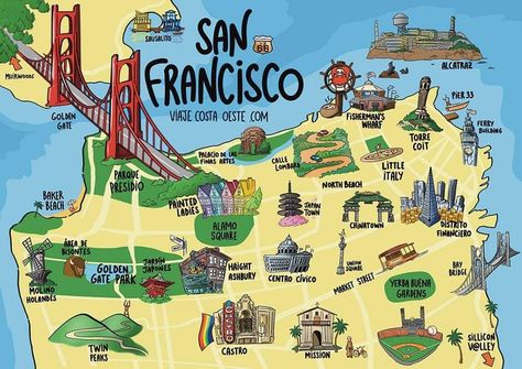 San Francisco Map Illustration, San Francisco Packing List, San Francisco Itinerary, Places In San Francisco, San Francisco Travel Guide, Usa San Francisco, San Francisco Map, San Diego Vacation, 2024 Travel