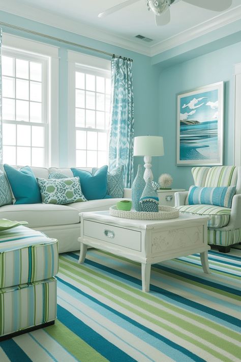 Discover 39+ Ways to Create a Refreshing Blue and Green Living Room Aqua Living Room, Blue Upholstered Chair, Green Living Room Ideas, Blue And Green Living Room, Mint Green Walls, Green Living Room, Light Blue Walls, Eclectic Living Room, Living Room Green