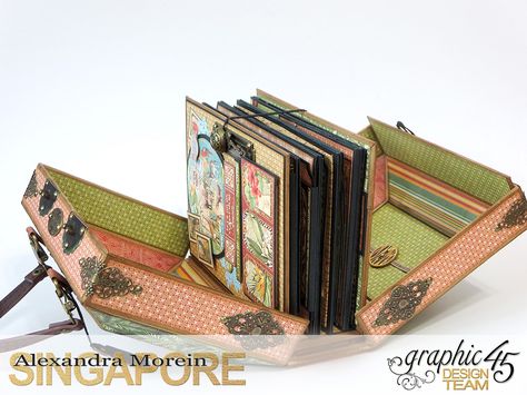 Safari Adventure Graphic 45, travel case and album                                                                                                                                                     More Mini Albümler, Diy Mini Album, Book Binding Diy, Mini Photo Albums, Mini Albums Scrap, Mini Album Tutorial, Scrapbook Book, Scrap Album, Album Scrapbook