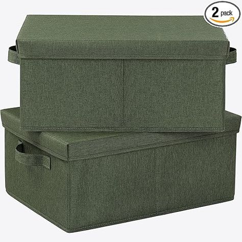 Amazon.com - HOONEX Storage Bins with Lids for Organizing, Pack of 2, Storage Boxes with 2 Carrying Handles and Study Heavy Cardboard, 16.5" L x 11.8" W x 7.5" H for Toy, Shoes, Books, Clothes, Nursery, Olive Pink Trailer, Bucket Crafts, Home Office Craft Room, Decorative Storage Bins, Fabric Storage Bins, Storage Bins With Lids, Custom Storage, Lid Storage, Storage Boxes With Lids