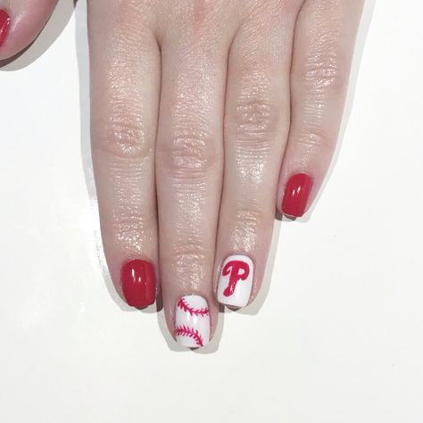 Baseball Nails, Sports Nails, Dot Nail Designs, Philadelphia Phillies Baseball, Phillies Baseball, Dots Nails, Art Nails, Dipped Nails, Philadelphia Phillies