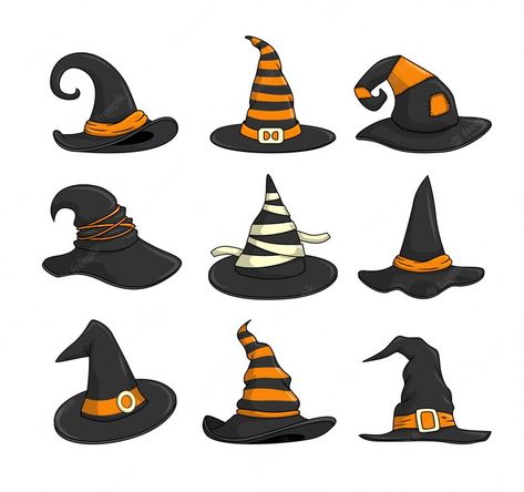 Witches Hat Doodle, Cartoon Witch, Witches Hats, Witch Drawing, Witch Hat Halloween, Halloween Cartoon, Magic Hat, Feliz Halloween, Halloween Witch Hat