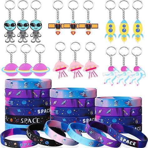 Amazon.com: Aoriher 48 Pcs Space Party Favors Outer Space Rubber Bracelets Silicone Wristbands Space Theme Keychains Space Party Goodie Bag Fillers for Galaxy Birthday Party Supplies Boys Girls Classroom Rewards : Toys & Games Space Theme Goodie Bag Ideas, Space Themed Birthday Party Goodie Bags, Theme Keychains, Space Theme Party Favors Goodie Bags, Space Birthday Party Favors Gift Bags, Planets Birthday, Galaxy Birthday Party, Space Party Favors, 5th Birthday Space Theme Amazon.com