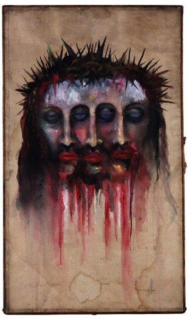 Marilyn Manson - Trismegistus | 23" X 7" X 38" | Watercolor painted on embalming table Marilyn Manson Paintings, Veil Of Veronica, Marilyn Manson Art, Brian Warner, Artist Blog, Marilyn Manson, Arte Inspo, Foto Art, Watercolor Artwork