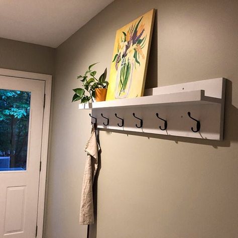 Wall mounted Entryway Coat Rack with ledge 5 hook colors 18 | Etsy Entryway Coat Rack, Coat Rack Shelf, Twin Lakes, Entry Hallway, Coat Rack Wall, Stud Walls, Bookcase Shelves, House Renovation, Coat Hanger