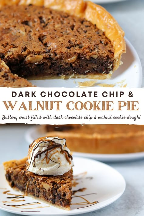 Walnut Pie Crust Desserts, Walnut Pie Recipe, Chocolate Walnut Pie, Walnut Dessert, Campfire Foods, Meal List, Cookie Truffles, Chocolate Chip Cookie Pie, Chocolate Tarts