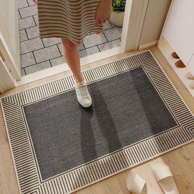 Our stylish and minimalist doormats are designed to elevate the ambiance of your home with its classic colours and contemporary aesthetics. Crafted from premium looped fabric, it offers both durability and a touch of elegance. Perfect for doorways and entryways, it seamlessly blends into any space, imparting a sense of warmth and sophistication. | Latitude Run® Door Mat, Stylish And Minimalist, Set Of 2 23.6 x 15.7 in, Polyester | C110870920 | Wayfair Canada Inside Rug Front Door, Front Door Mat Indoor Entrance, Modern Farmhouse Front Door Entrance Rugs, Front Door Mat Inside, Door Mats Indoor Entrance, Entrance Mat Ideas, Indoor Rug Entryway, Entry Way Rugs For Winter, Indoor Entry Rug