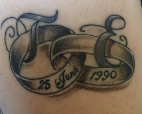 Cool Husband And Wife Tattoos, Memory Tatoos Husband, Meaningful Tattoo For Husband, I Love My Husband Tattoos, Her And Her Tattoos, Love My Husband Tattoo, Spouses Name Tattoo Ideas, Unique Marriage Tattoos, Men Wedding Tattoo