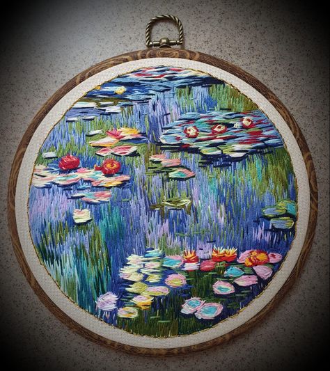 Water Lily Embroidery, Birthday Pants, Lily Embroidery, 1 Million Followers, Cool Embroidery, Abstract Embroidery, Arte Van Gogh, Million Followers, Embroidered Art