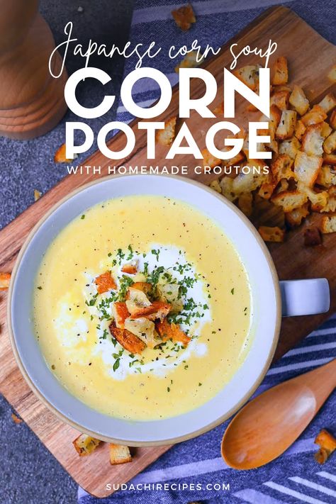 Cream Corn Soup, Corn Potage, Popular Soups, Chef Taro, Cream Of Corn Soup, Corn Soup Recipes, Vegan Japanese, Sweet Corn Soup, Japanese Diet