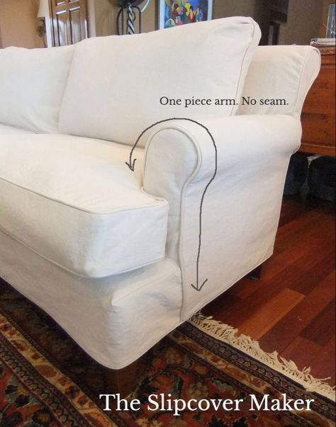 Slipcover Design: How to Handle Outer Arm Seams | The Slipcover Maker How To Make A Sofa Slipcover, Sofa Slipcover Diy, Diy Slipcovers For Couch, Sofa Slipcovers To Buy, Denim Sofa, Natural Sofas, White Slipcovers, Furniture Reupholstery, Slipcover Sofa