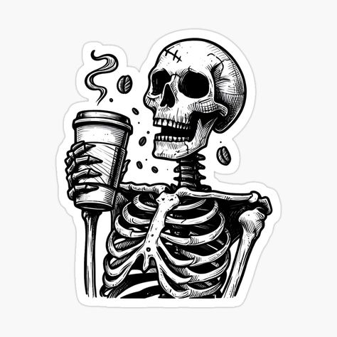 Get my art printed on awesome products. Support me at Redbubble #RBandME: https://www.redbubble.com/i/sticker/Skeleton-holding-a-coffee-cup-by-celeboxs/165085712.EJUG5?asc=u Skeleton With Coffee, Coffee Cup Sticker, Skull Coffee, Skeleton Coffee, Stickers For Sale, Sugar Skulls, Sugar Skull, Coffee Cup, Skeleton